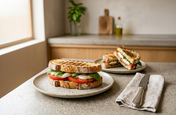 Grilled Fresh Mozzarella, Tomato & Basil Panini Sandwiches