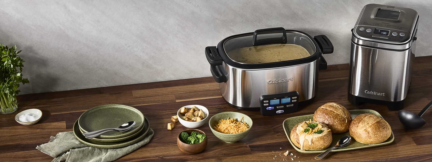 Cuisinart mulitcooker and breadmaker with food items