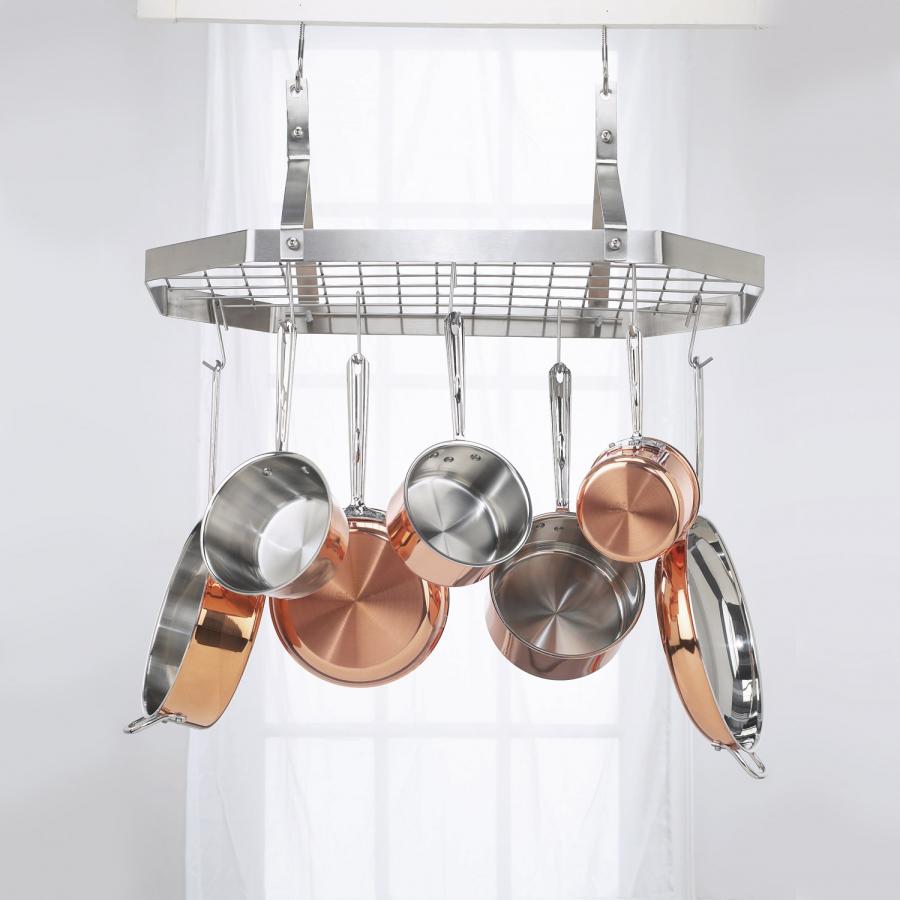 Silver Octagonal Hanging Rack Pots Pan Kitchen Hooks Cuisinart Stainless Steel