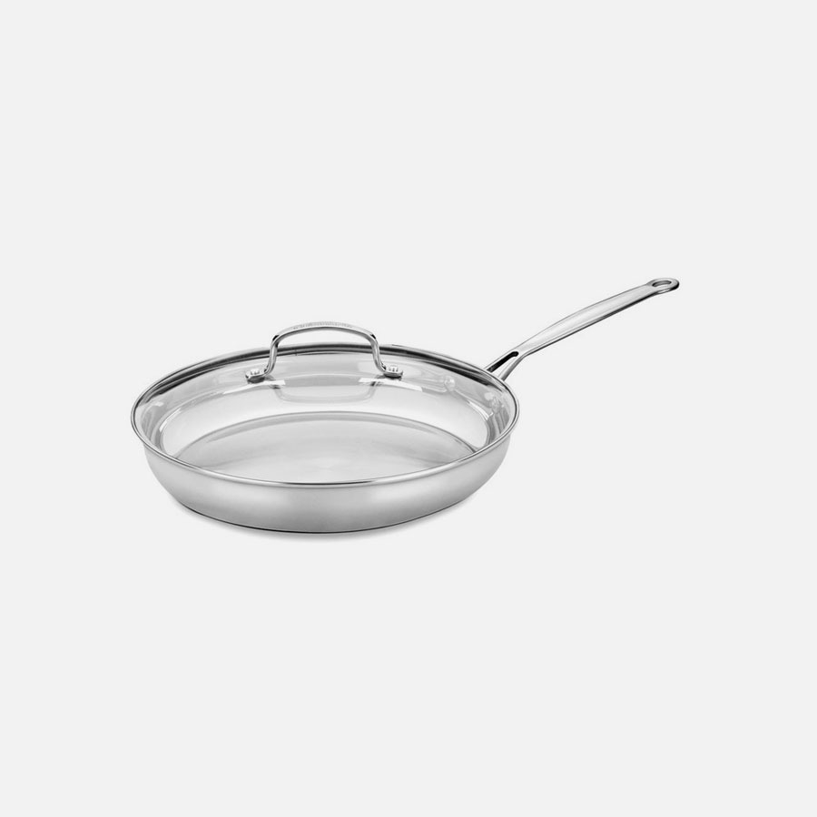 Multipurpose Use for Home Kitchen or Restaurant Induction Compatible Chef’s Choice 12 Inch Stainless Steel Skillet with Glass Cover 30 x 6.8 cm 