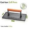 Cast Iron Grill Press with Wood Handle