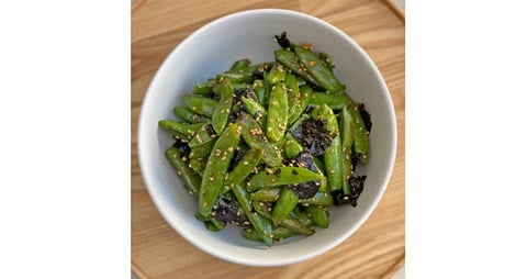Blistered Snap Peas with Seaweed & Chili Flakes