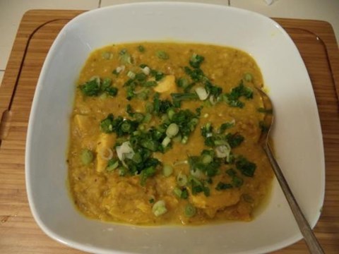 Chicken tenders in red lentil curry