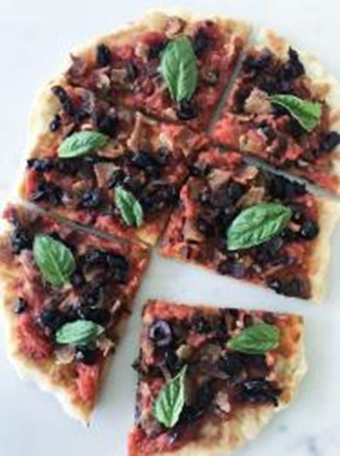 Grilled Pizza with Bacon and Olives