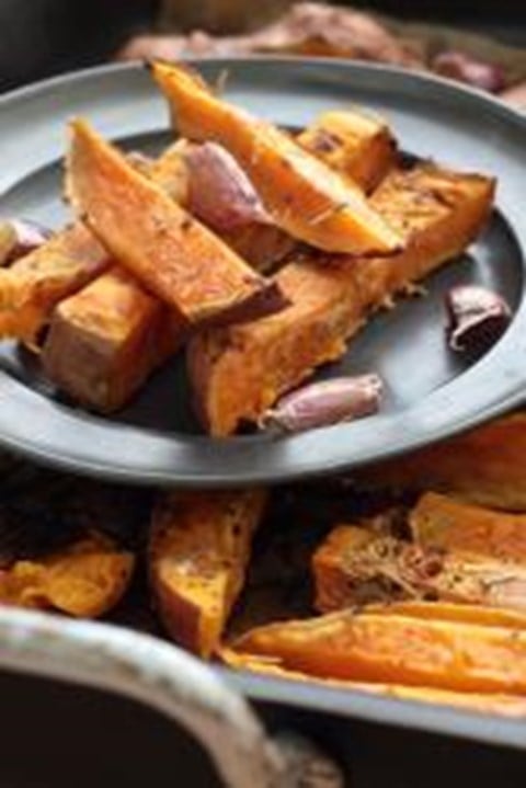 Grilled Sweet Potatoes with Roasted Garlic & Herb Chevre