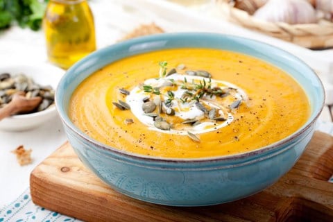 Butternut Squash Bisque with Bacon-Sage Butter