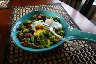 Nutty Brussels Sprouts and Eggs baked in Fiesta skillet Submitted by Nutty Brussels Sprouts and Eggs: 
