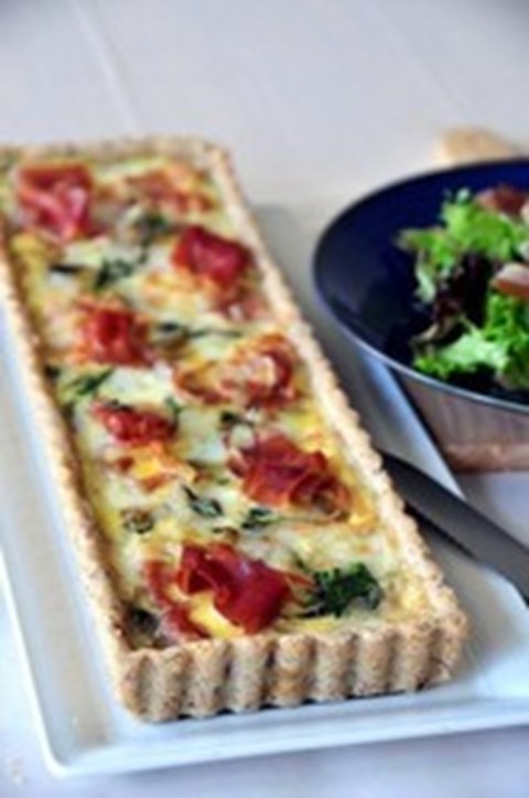 Spinach, Brie and Prosciutto Tart with Pecan Crust