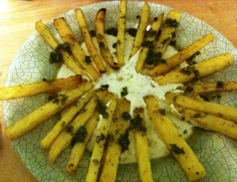 Polenta Fries with Basil Oil and Parmesan Dipping Sauce