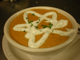 Butternut Squash Soup with Sour Cream and Spring Onions Submitted by Mya Z.