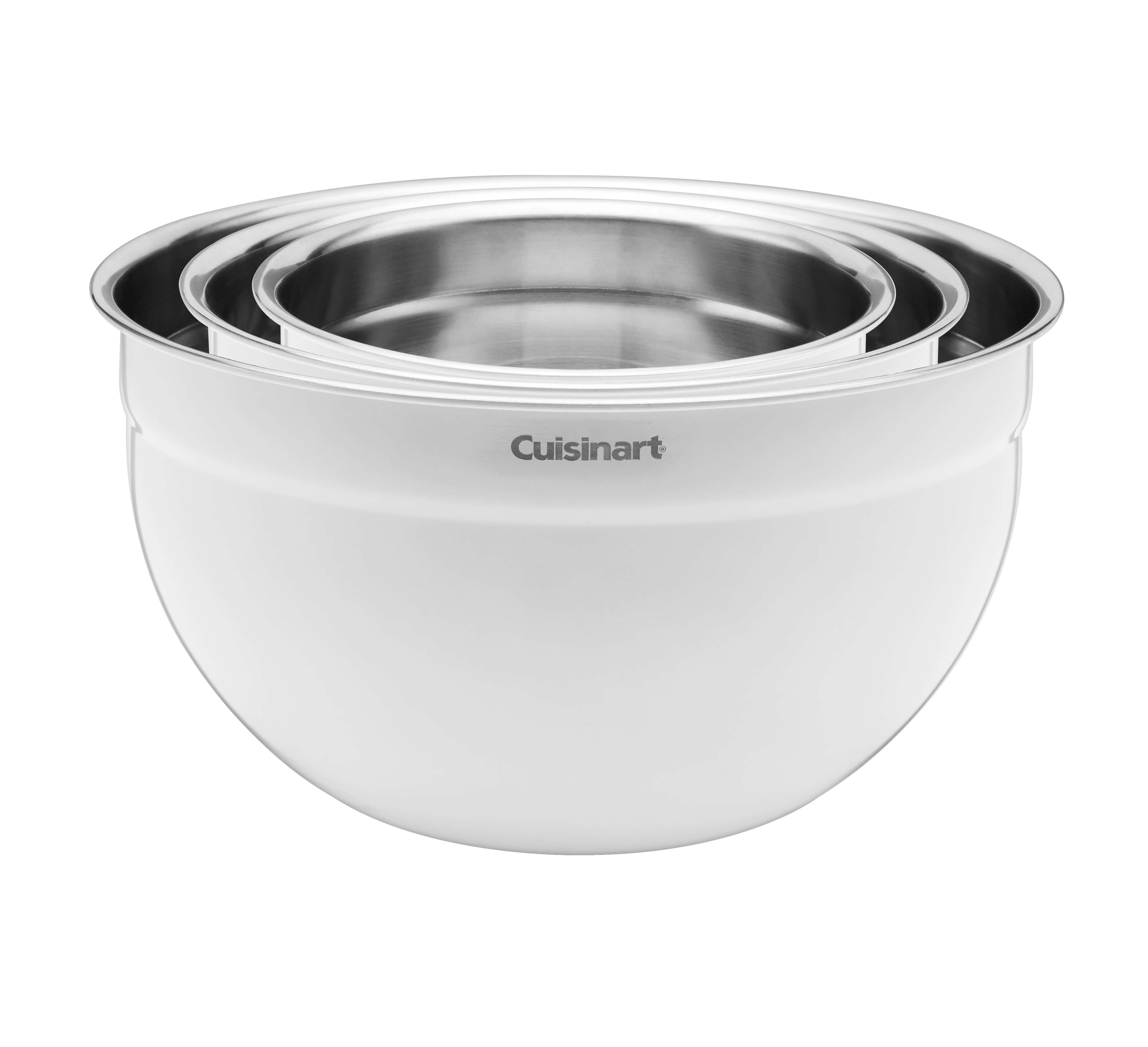 Discontinued Cuisinart Set of Three White Painted Mixing Bowls with Lids