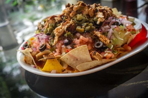 Nachos with Shredded Chicken and Homemade Tortilla Chips